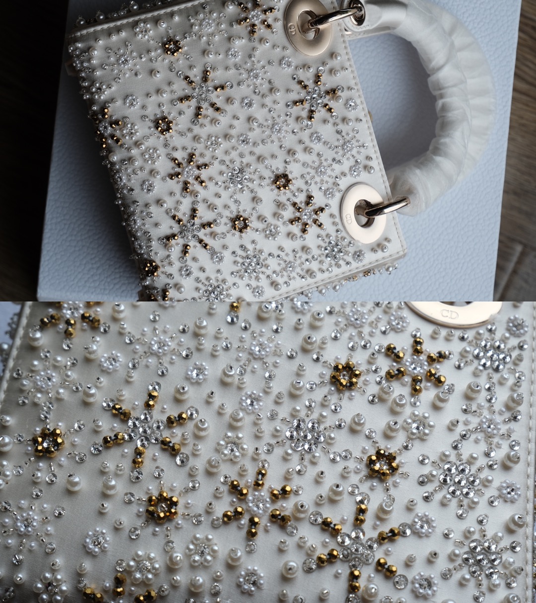 Mini Lady Dior Embroidered Snowflake embroidery with beads in Calfskin - image 8