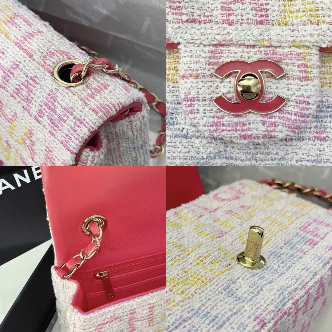 CHANEL Tweed Quilted Mini Rectangular Flap Pink Multicolor - image 9