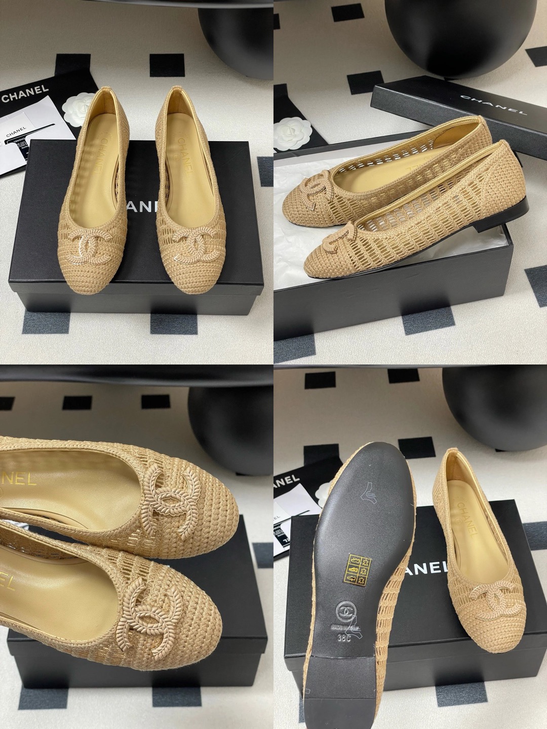 CHANEL Raffia Woven Ballet Flats - image 7