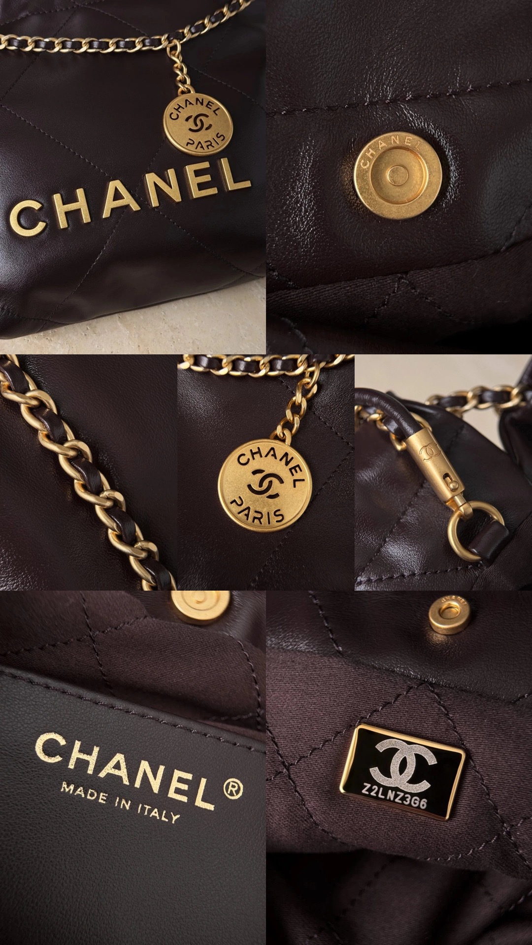 CHANEL Shiny Calfskin Quilted 22bag Dark Brown - image 9