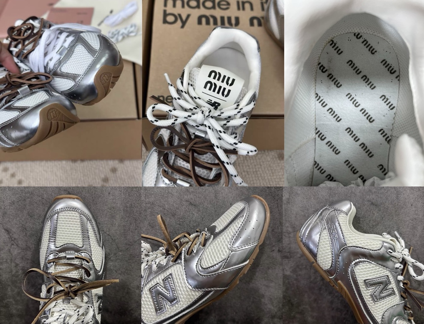 MIUMIU NB 530 SL metallic leather and mesh sneakers - image 7