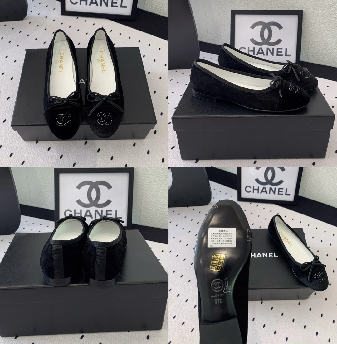 CHANEL Velvet Cap Toe CC Ballerina Flats - image 8