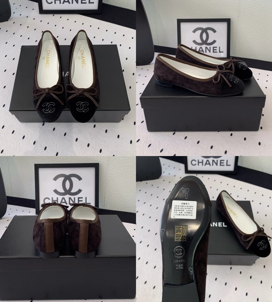 CHANEL Velvet Cap Toe CC Ballerina Flats - image 9