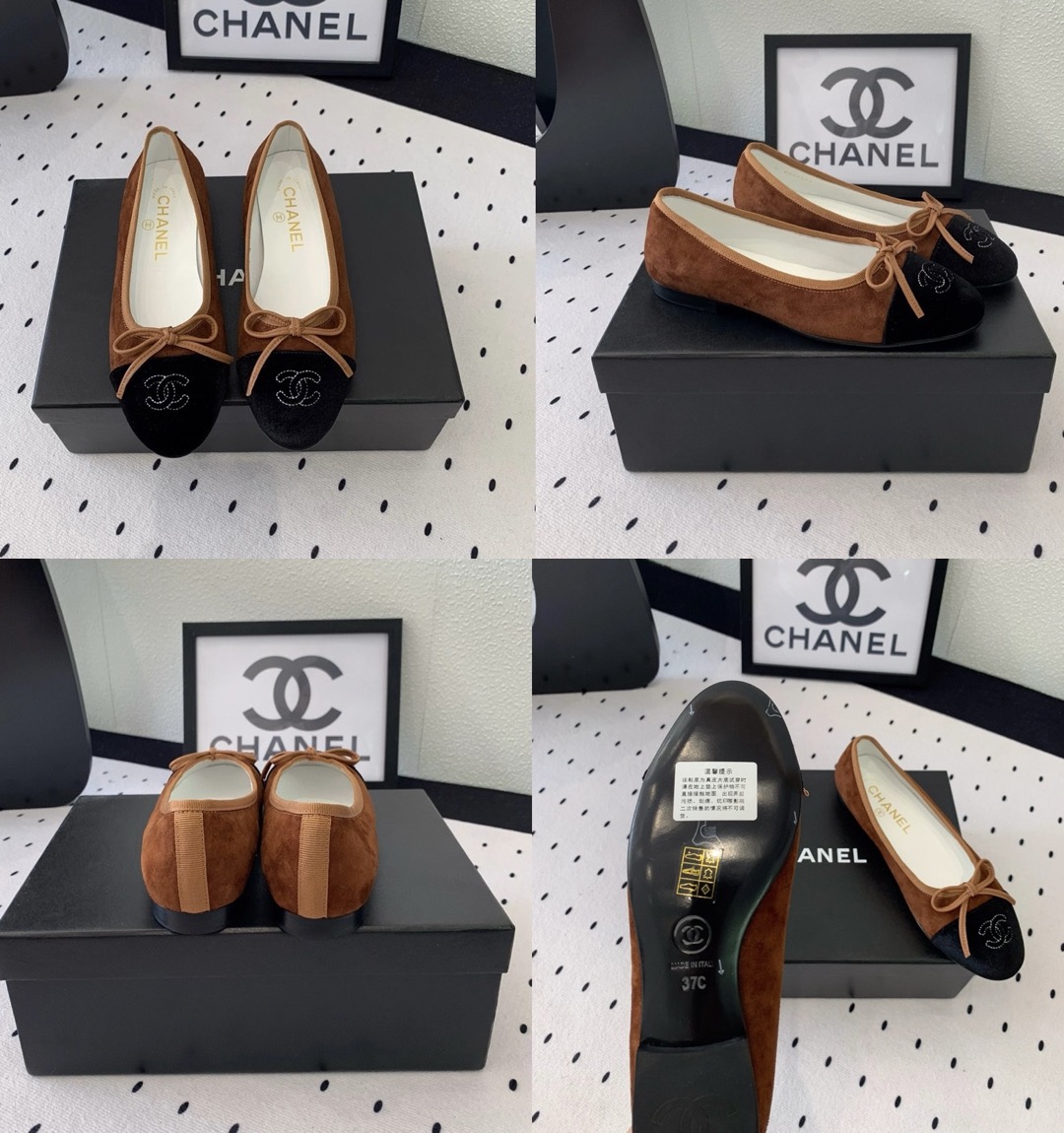 CHANEL Velvet Cap Toe CC Ballerina Flats - image 10