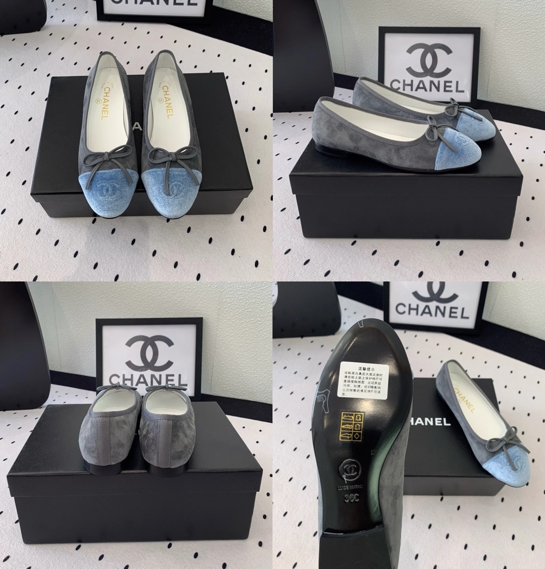 CHANEL Velvet Cap Toe CC Ballerina Flats - image 11