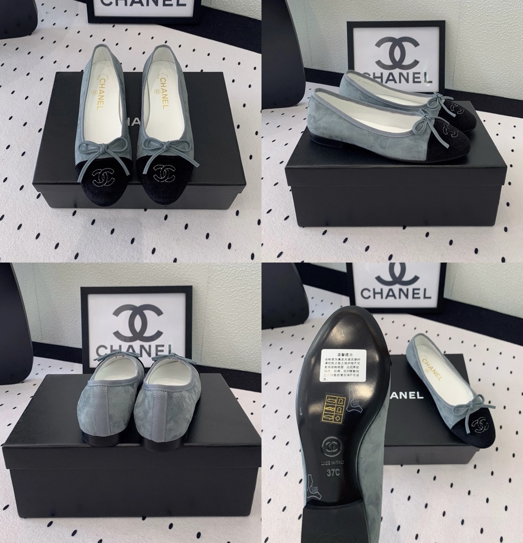 CHANEL Velvet Cap Toe CC Ballerina Flats - image 12