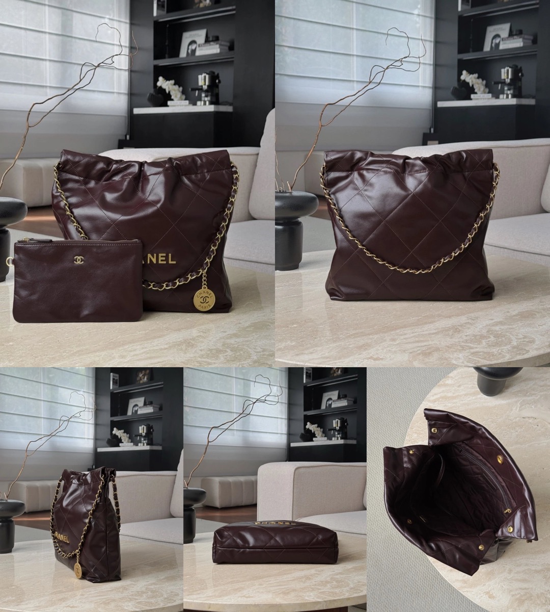 CHANEL Shiny Calfskin Quilted 22bag Dark Brown - image 10