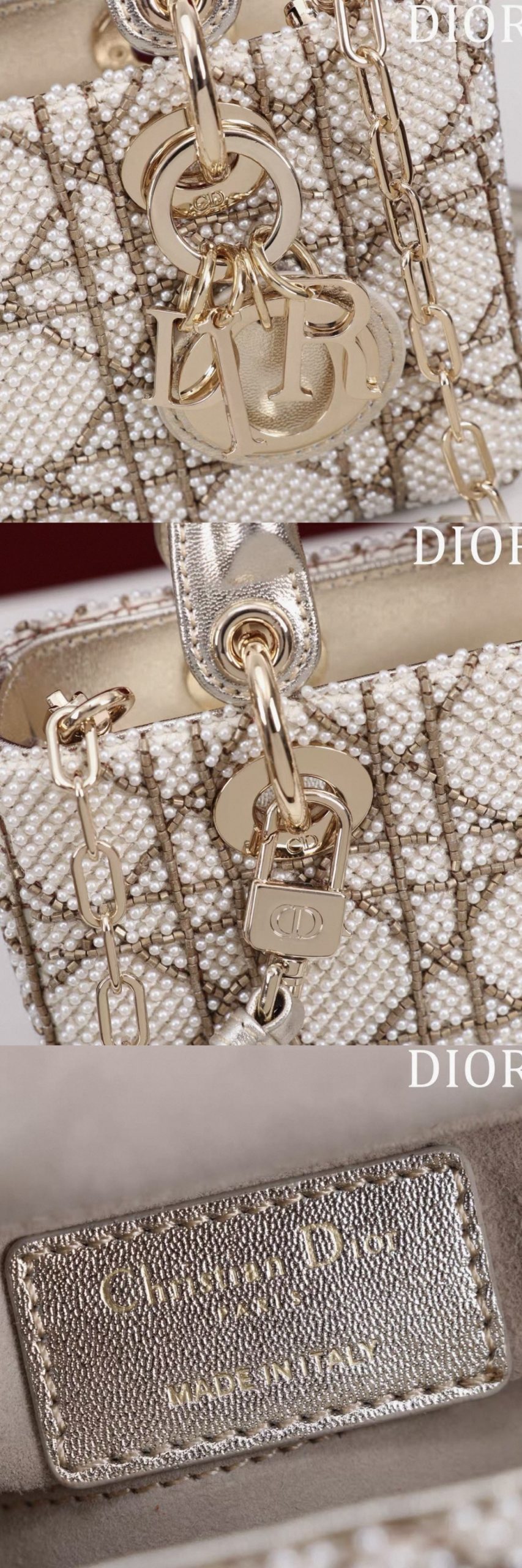 Micro Lady D-joy Lambskin Pearl Embroidered Gold - image 8