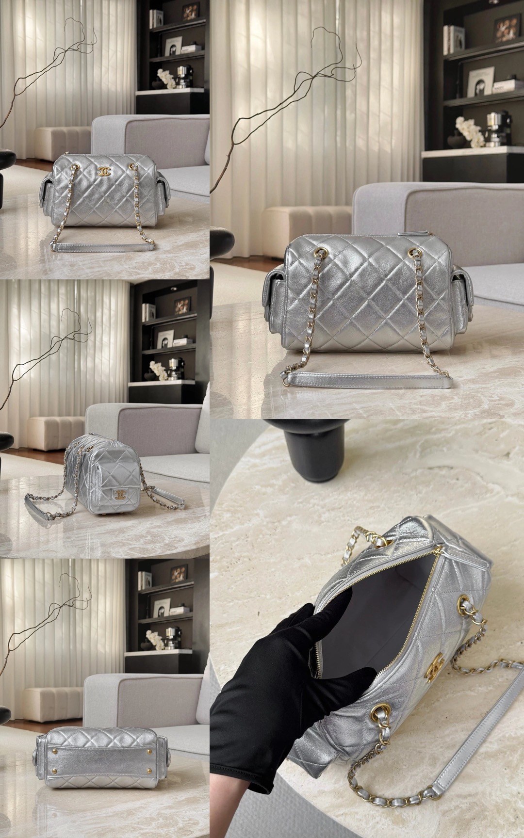 CHANEL 25K Metallic Quilted Bowling Bag in Calfskin - image 10
