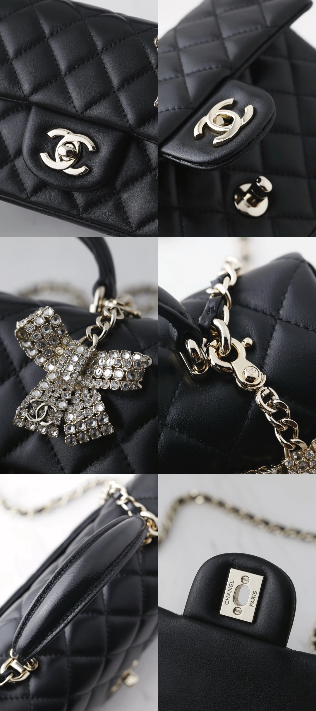 CHANEL 25K Quilted Calfskin Bow & Crystal Handbag - image 8