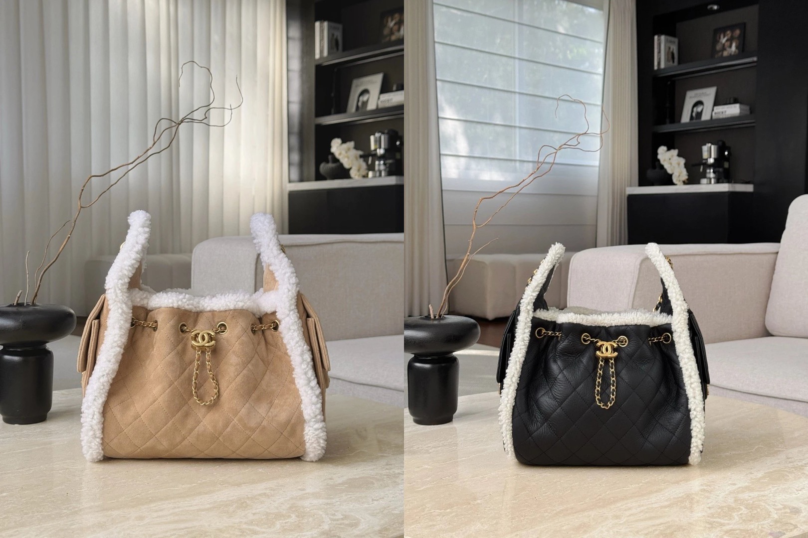 CHANEL 25K Handbag Small Crumpled Shearling Sheepskin - image 7