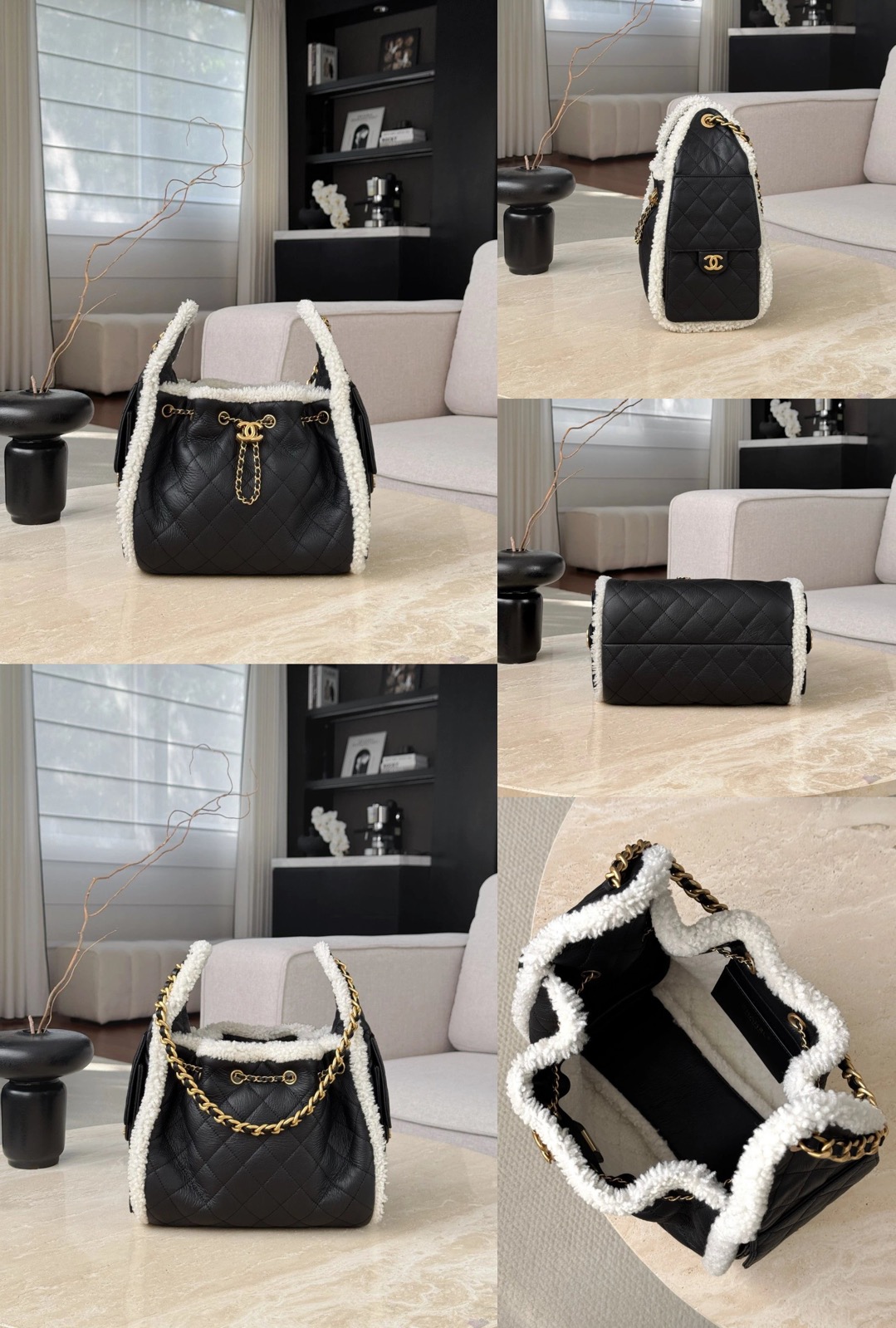 CHANEL 25K Handbag Small Crumpled Shearling Sheepskin - image 8