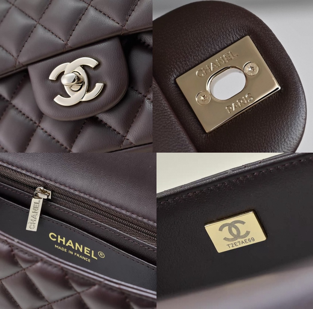 CHANEL CF MINI Handle Lambskin Chocolate Color - image 8