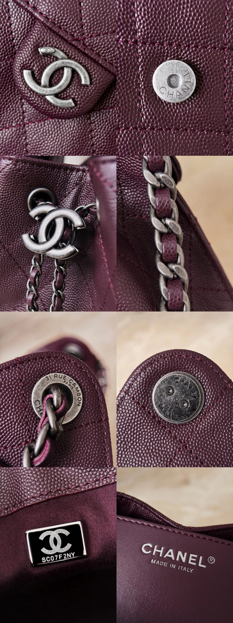 CHANEL 25 Hobo Bag Caflskin Dark Burgundy With Charcoal Color Hardware - image 8