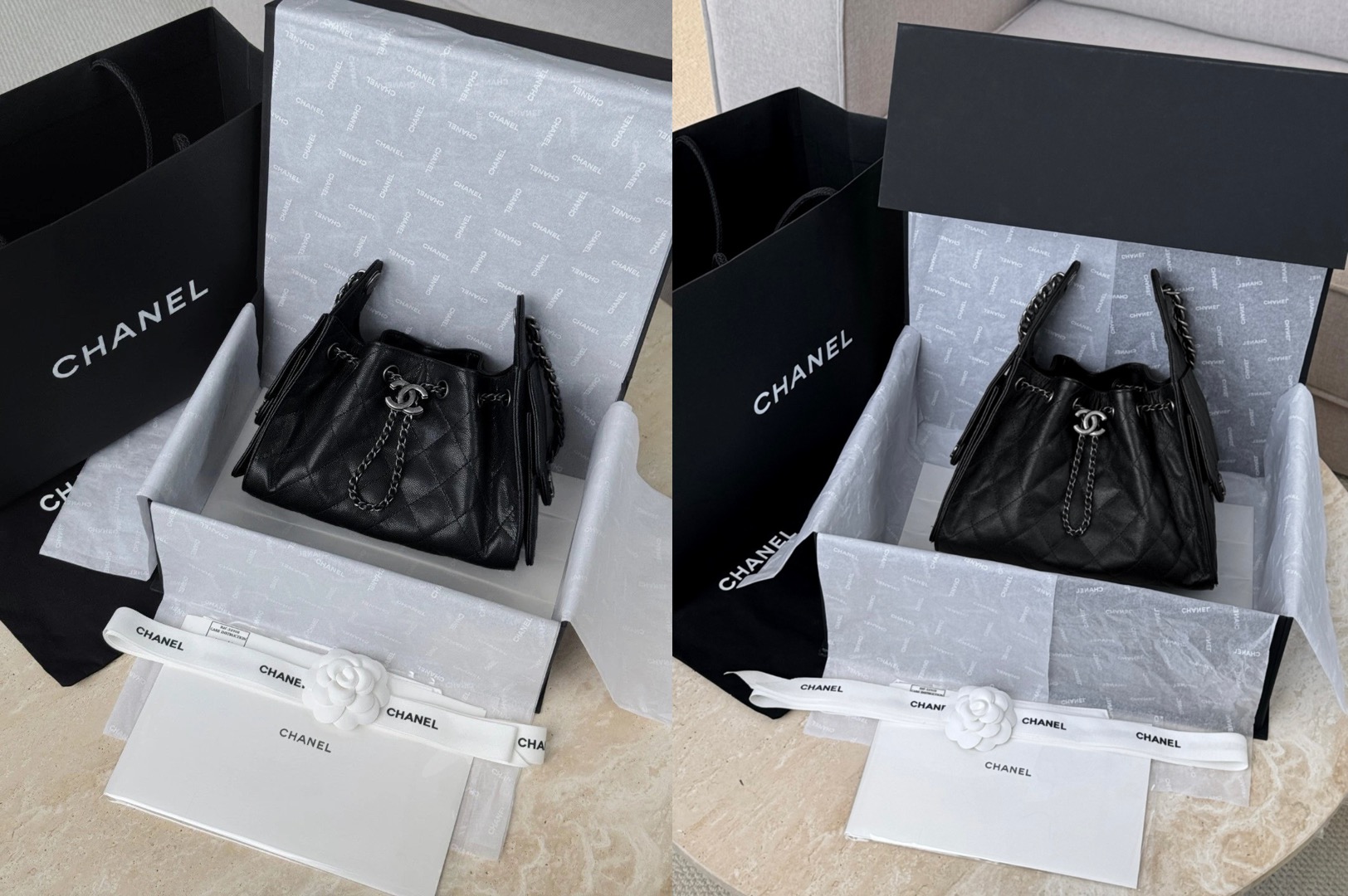 CHANEL 25Bag Caflskin In Black With Charcoal Color Hardware - image 10