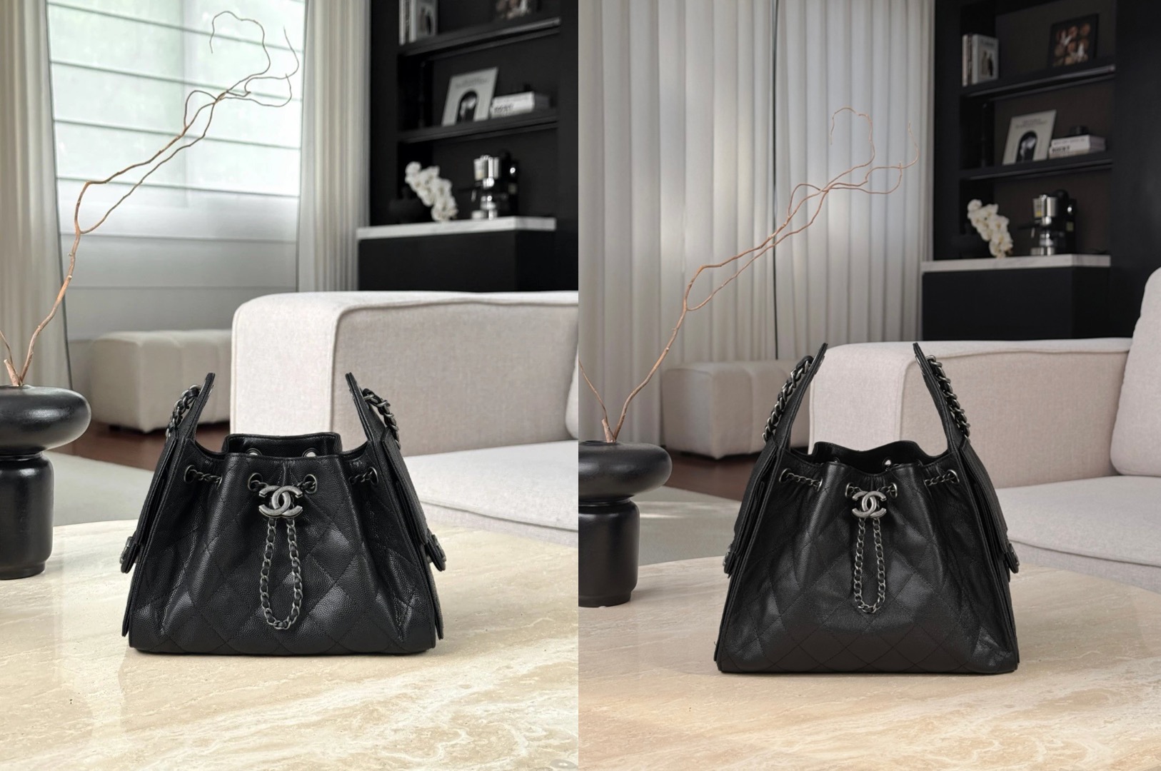 CHANEL 25Bag Caflskin In Black With Charcoal Color Hardware - image 7