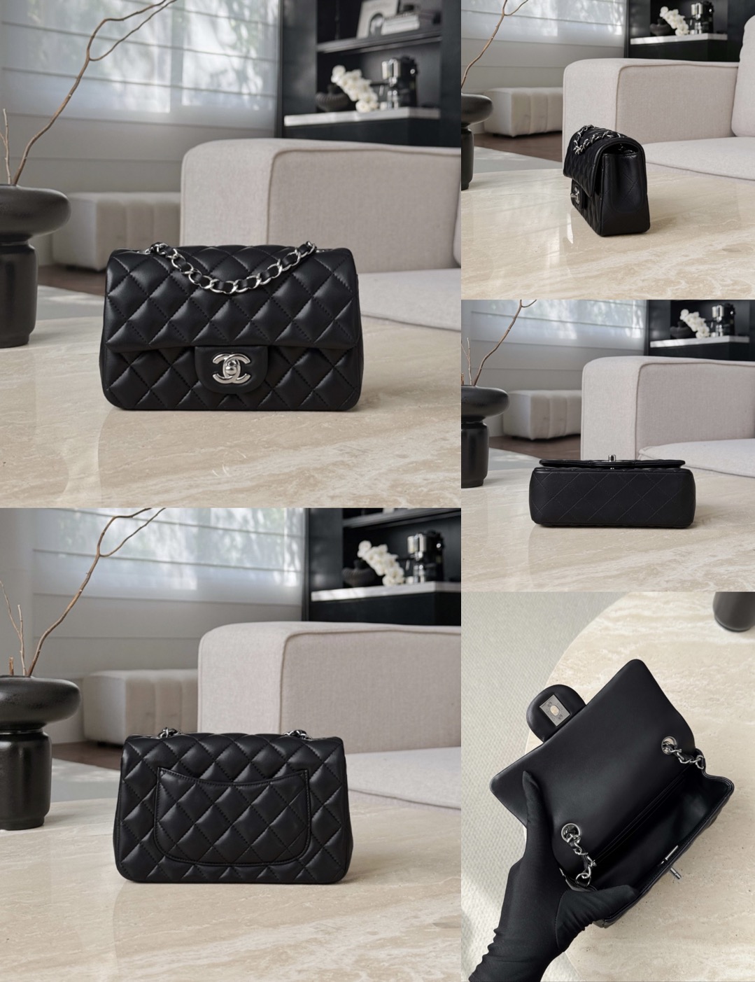 CHANEL Mini Classic Handbag lambskin leather-20CM - image 22