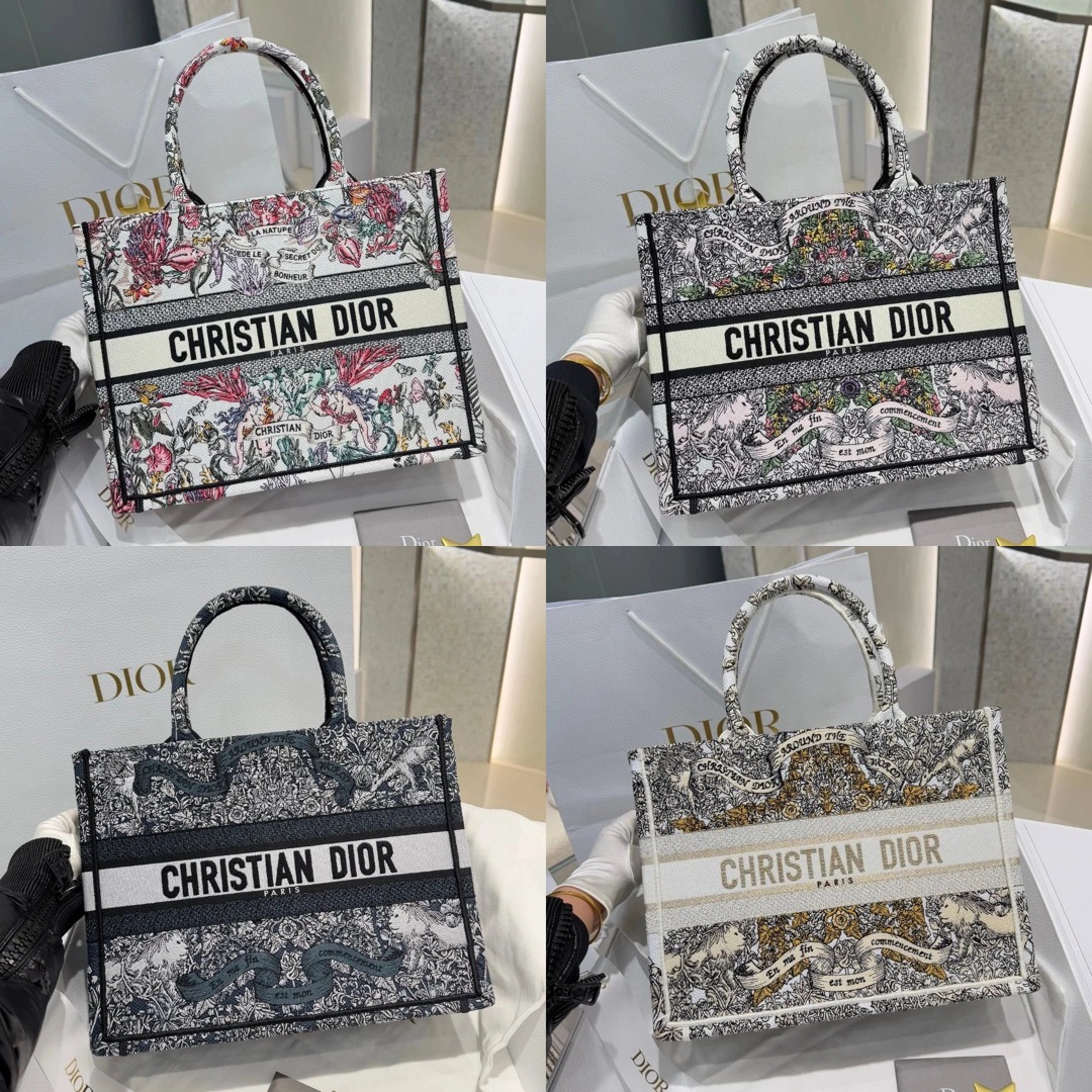 DIOR Canvas Embroidered Medium Book Tote White Multicolor - image 7