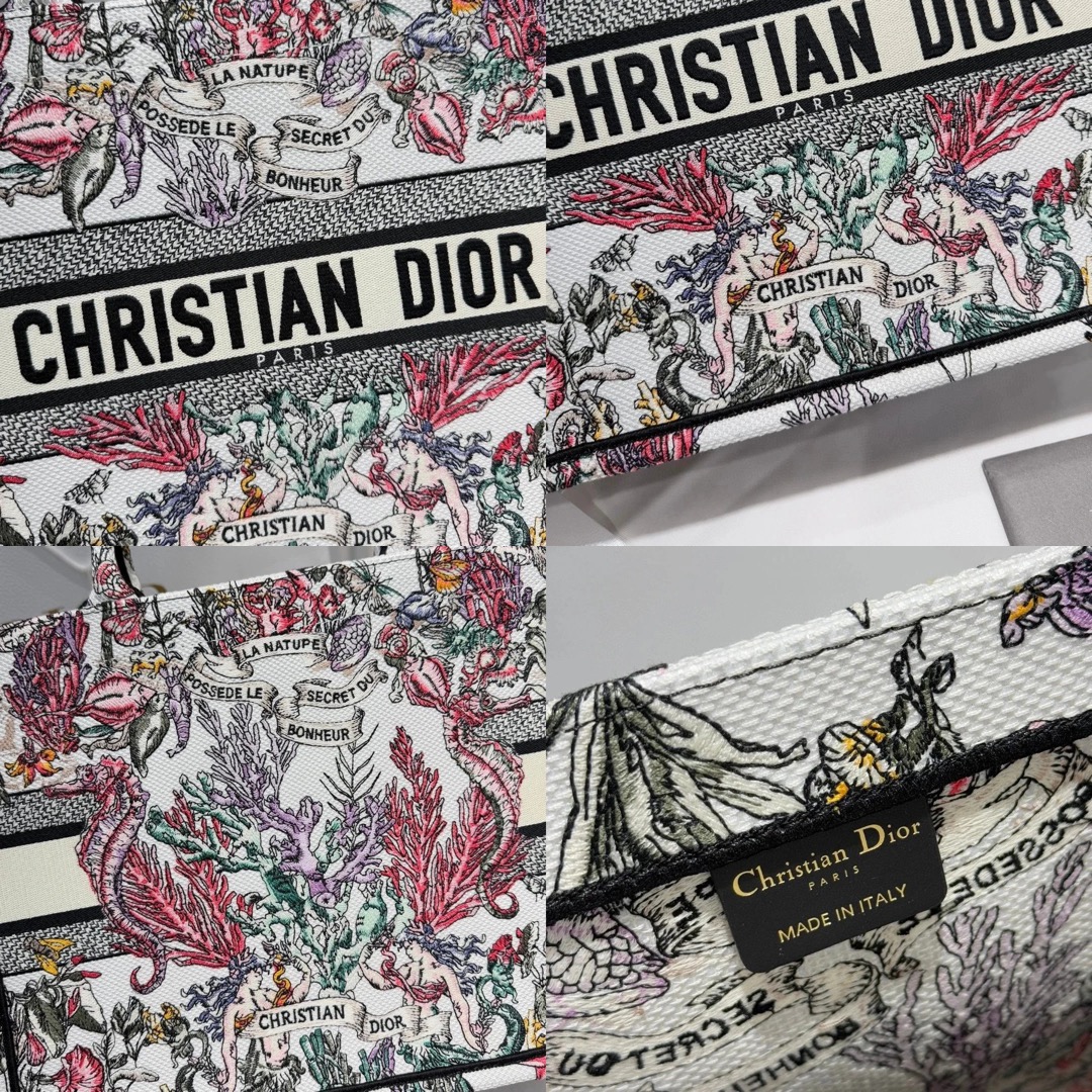DIOR Canvas Embroidered Medium Book Tote White Multicolor - image 8