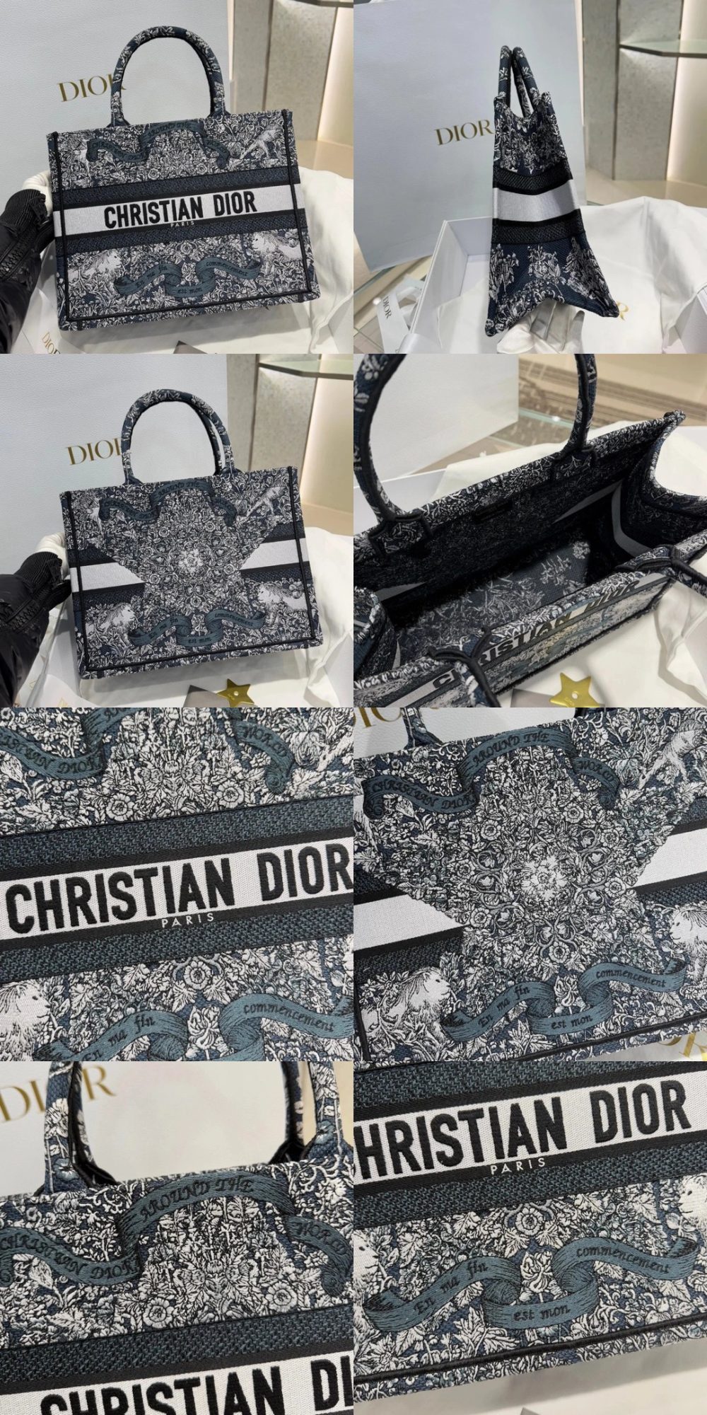 DIOR Canvas Embroidered Medium Book Tote White Multicolor - image 11