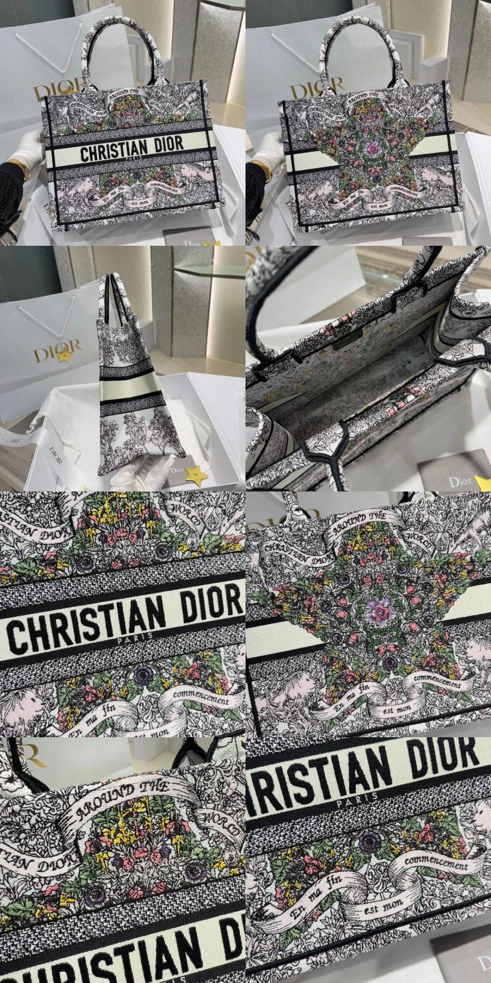 DIOR Canvas Embroidered Medium Book Tote White Multicolor - image 9