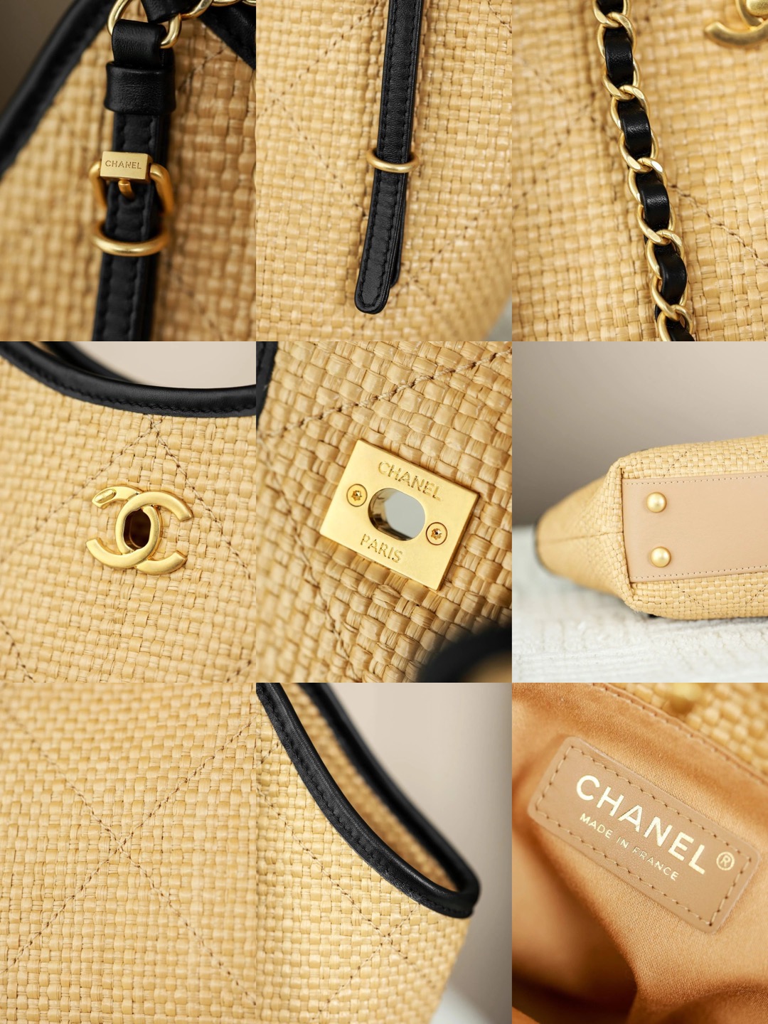 CHANEL MINI Coco Shopping Bag Raffia and Black Calfskin - image 7