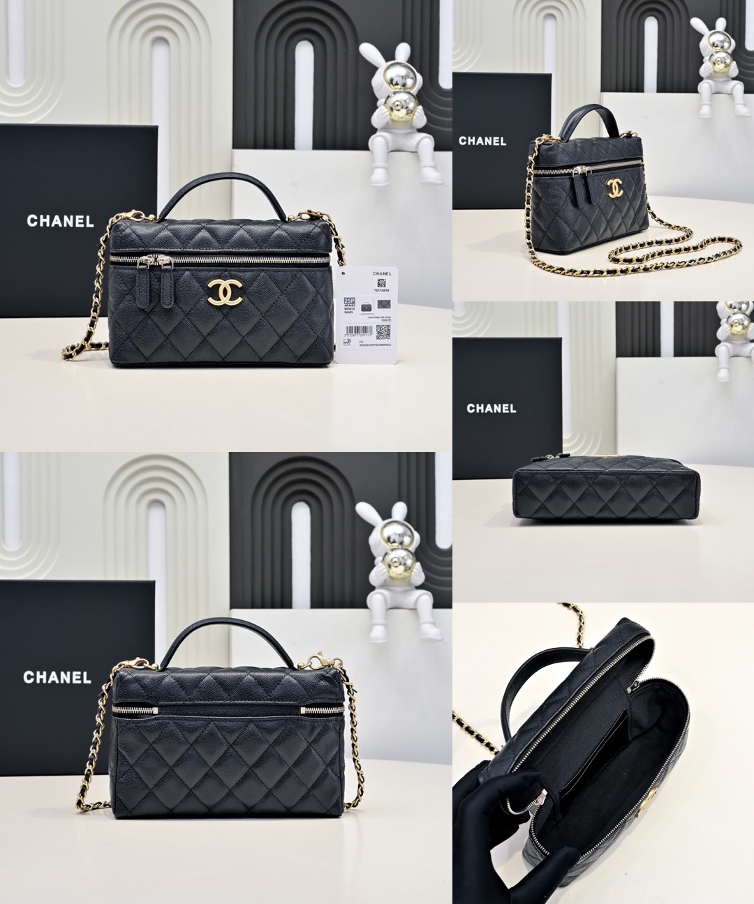 CHANEL 25P Brushed Gold Logo Chain Vanity Bag - image 13