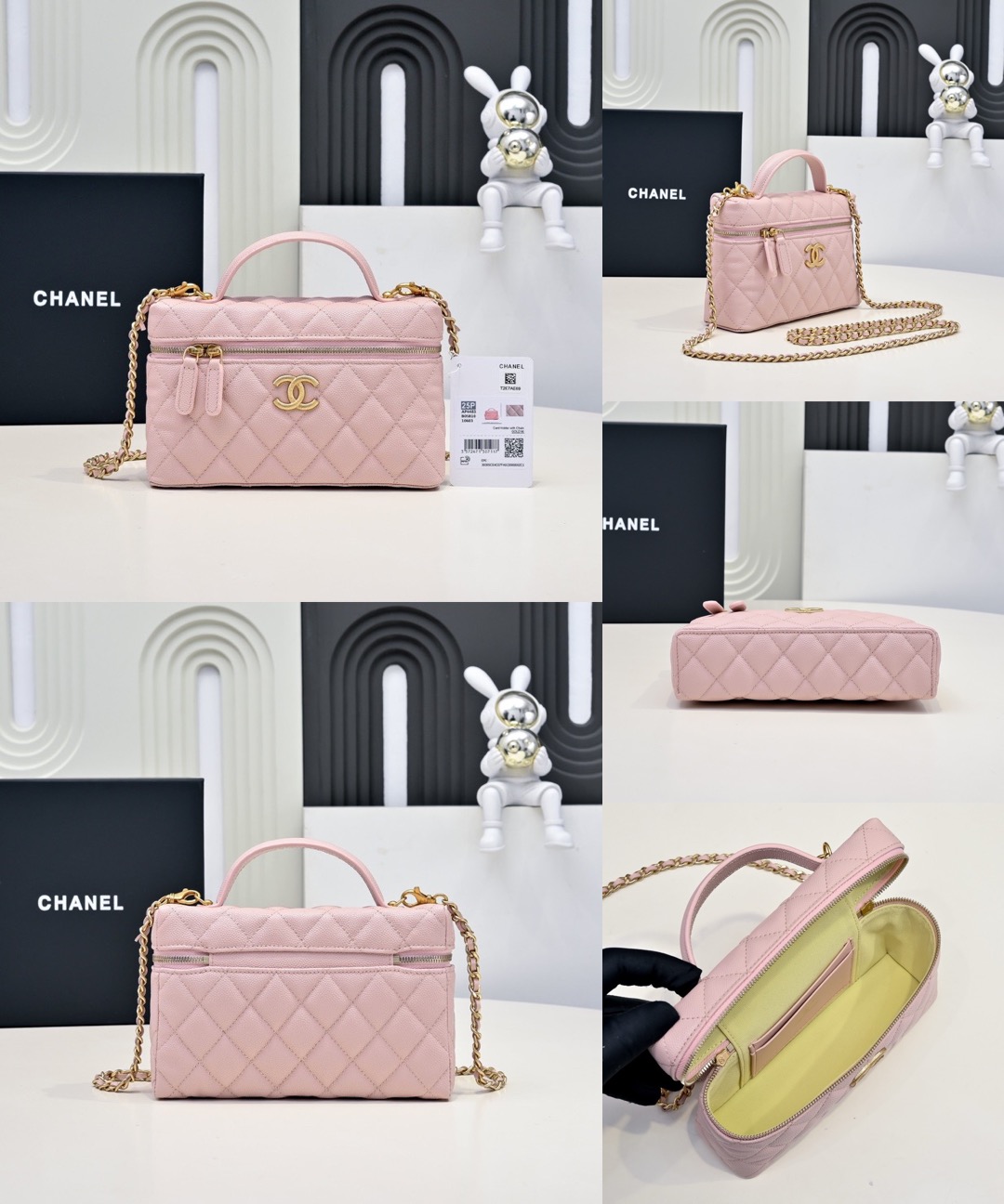 CHANEL 25P Brushed Gold Logo Chain Vanity Bag - image 9