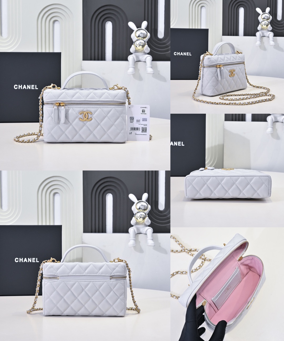 CHANEL 25P Brushed Gold Logo Chain Vanity Bag - image 11