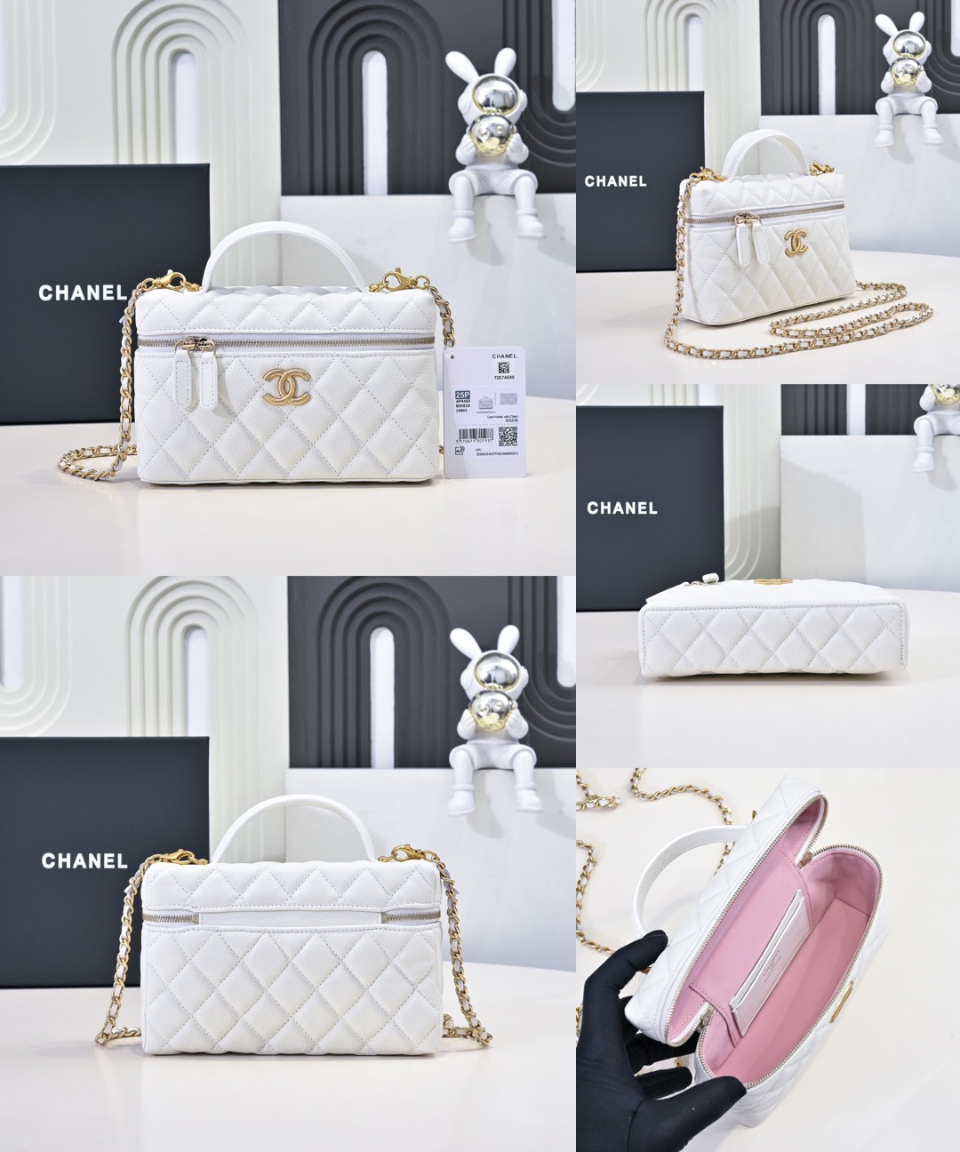 CHANEL 25P Brushed Gold Logo Chain Vanity Bag - image 12