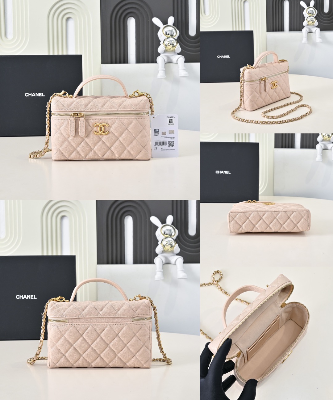 CHANEL 25P Brushed Gold Logo Chain Vanity Bag - image 10