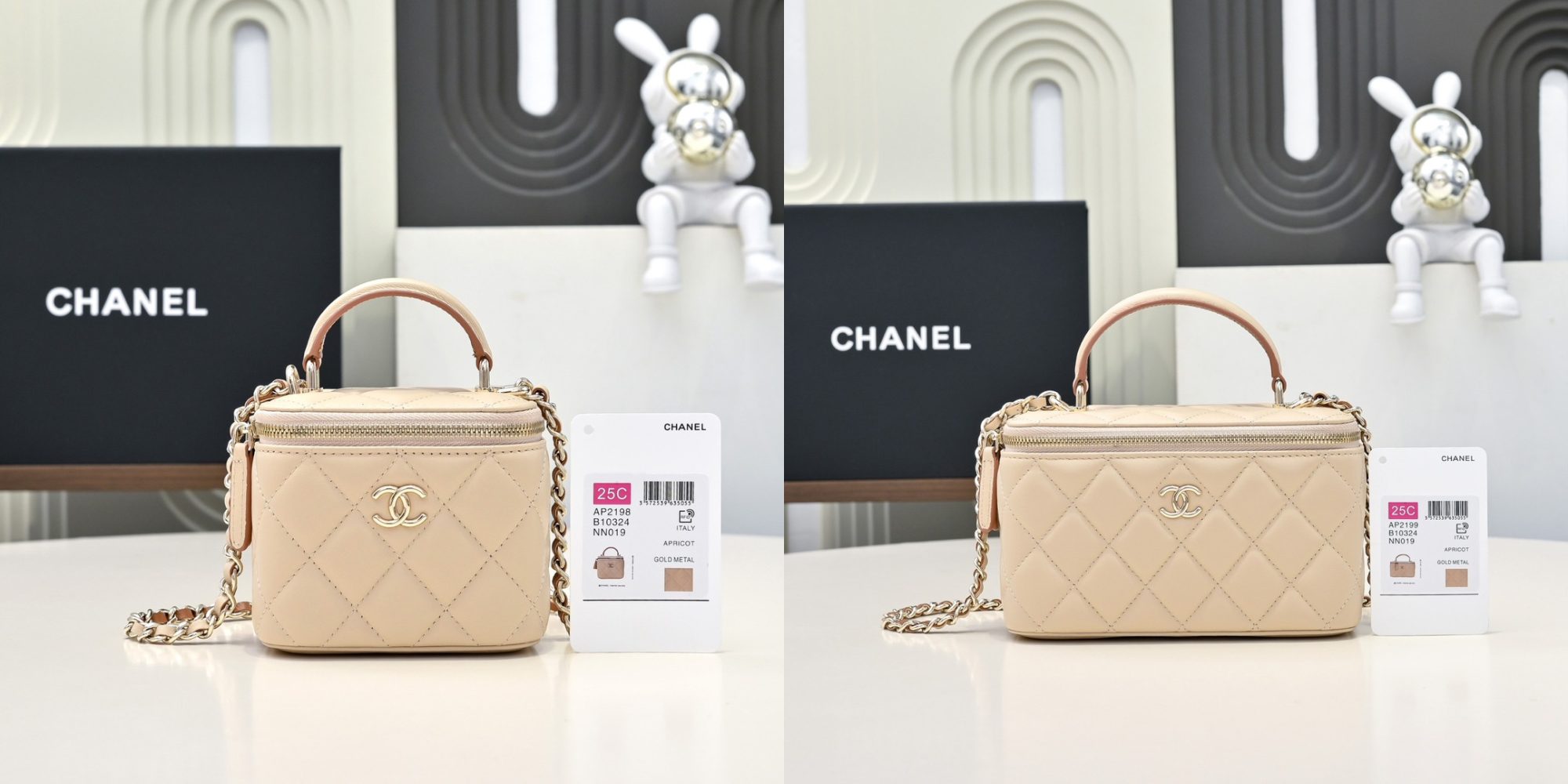 CHANEL Lambskin Quilted Small Top Handle Vanity Case With Chain Ecru Dark Beige - image 7