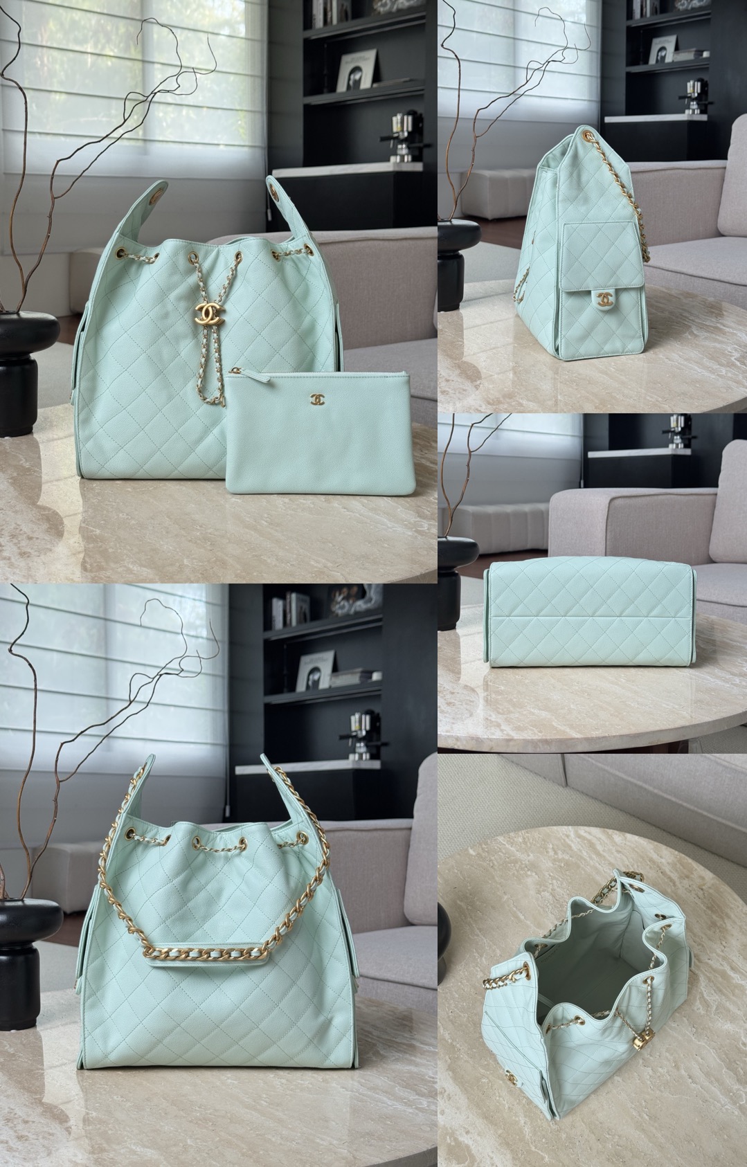 CHANEL 25A Hobo Bag Caviar leather In Mint Green - image 9