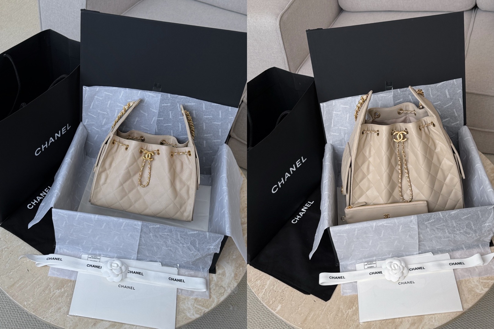 CHANEL 25A Hobo Bag Caviar leather In Beige - image 10