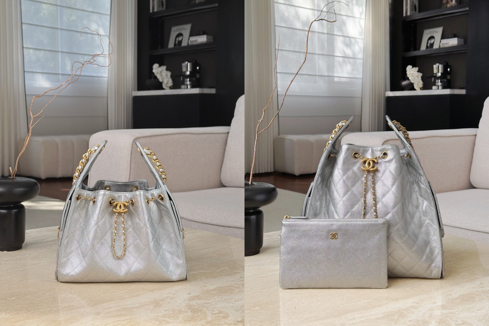 CHANEL 25A Hobo Bag Caviar leather In Silver - image 7
