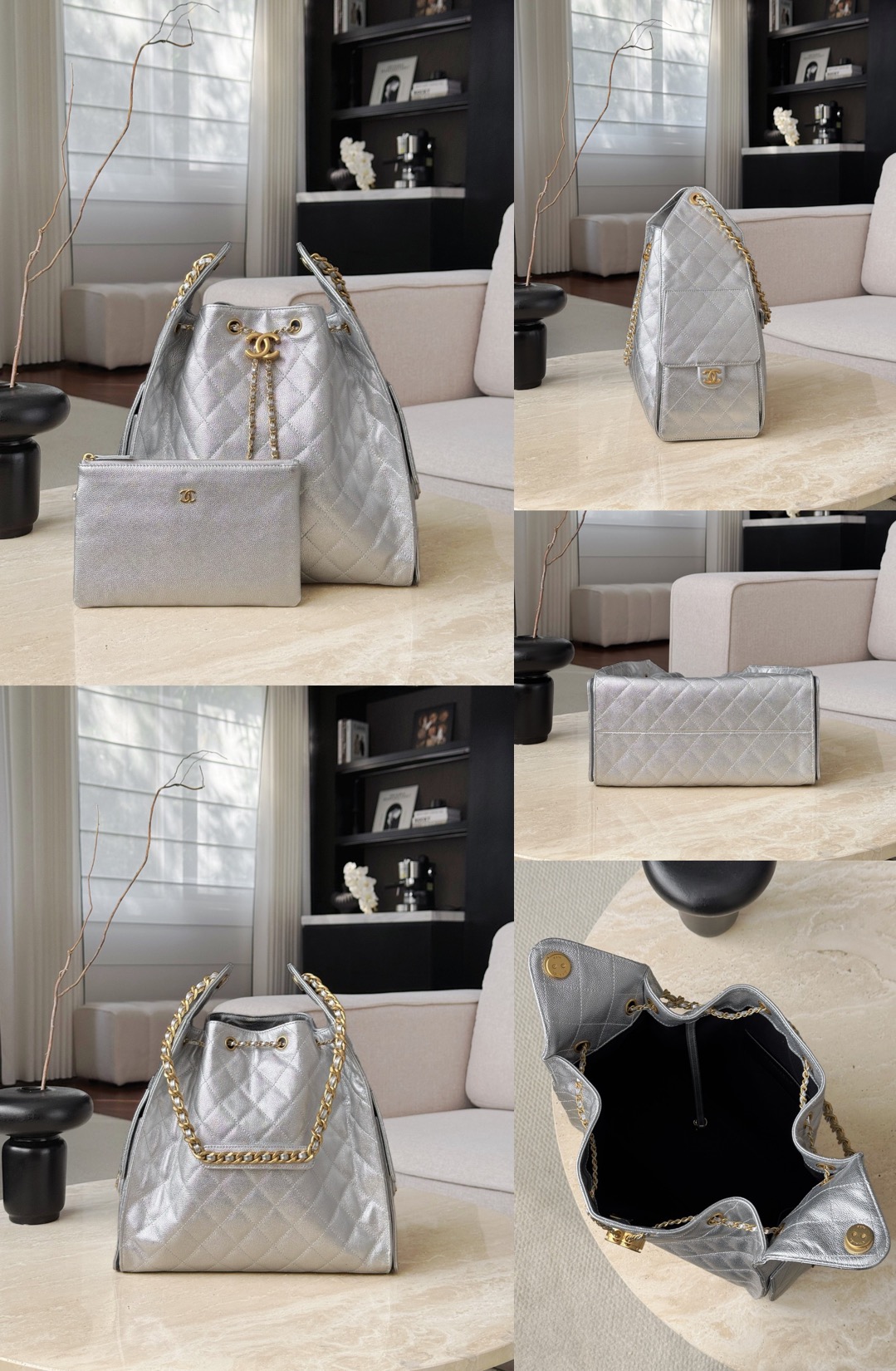 CHANEL 25A Hobo Bag Caviar leather In Silver - image 9