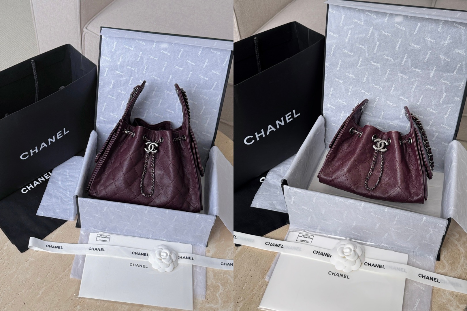 CHANEL 25 Hobo Bag Caflskin Dark Burgundy With Charcoal Color Hardware - image 10