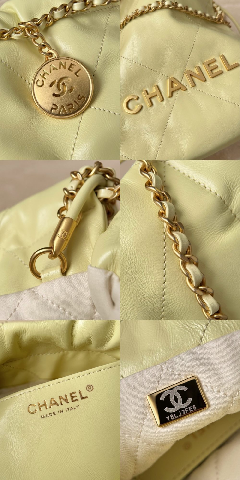 CHANEL Shiny Calfskin Quilted Mini 22 In Chick Yellow - image 8