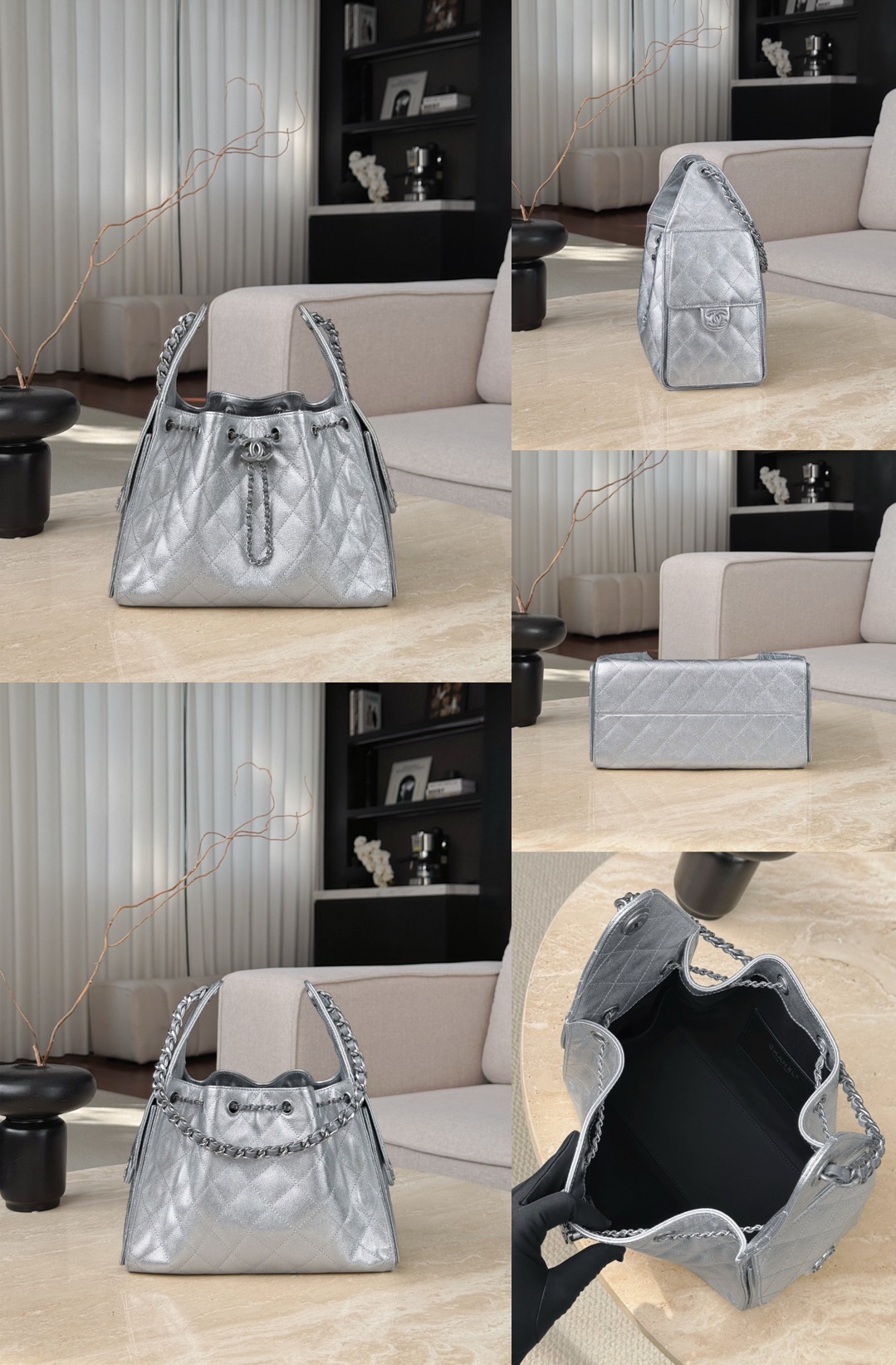 CHANEL 25Bag Calfskin in Light Metallie Silver - image 9