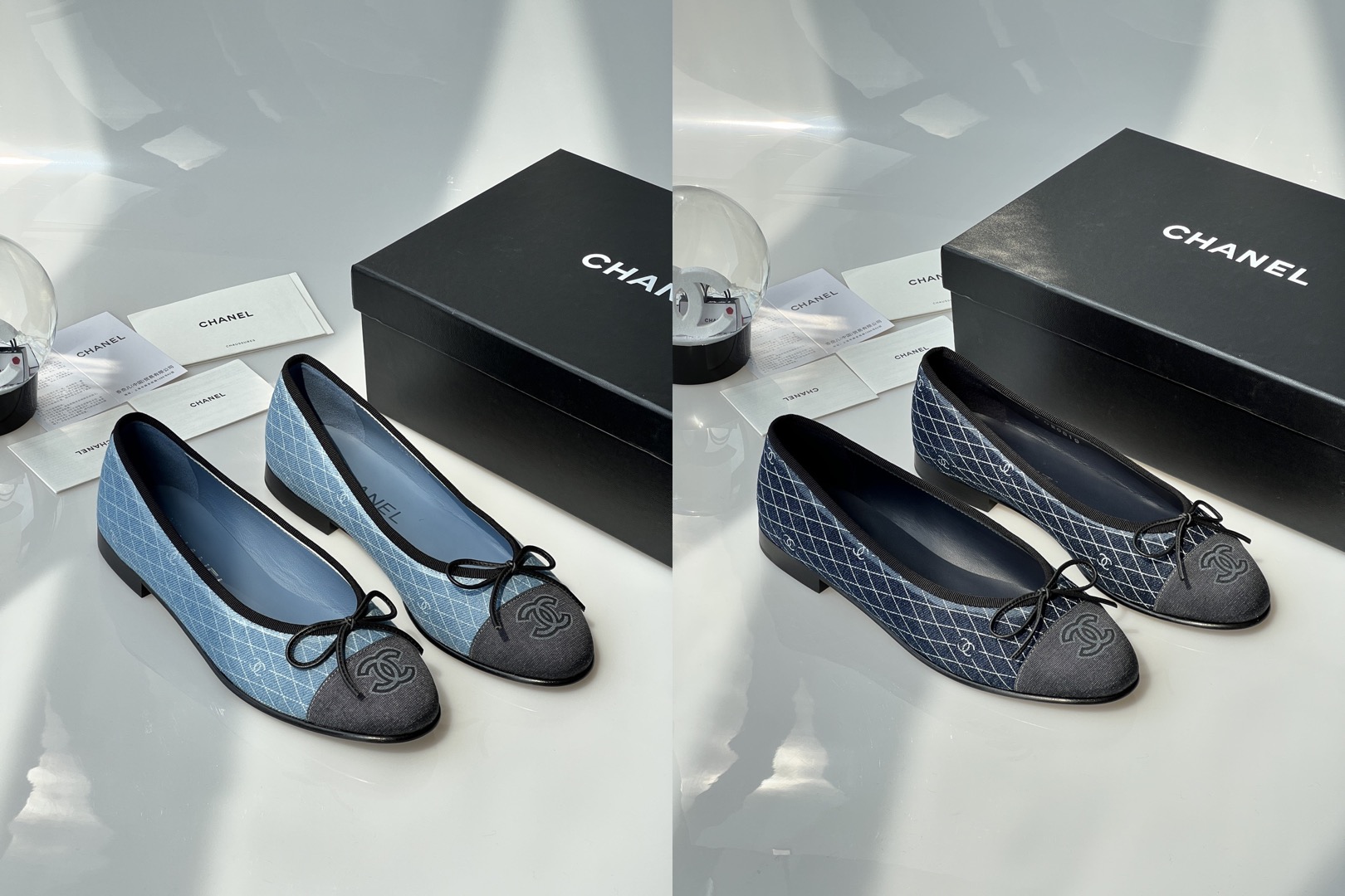 CHANEL Denim Printed Quilt CC Cap Toe Ballerina Flats - image 7