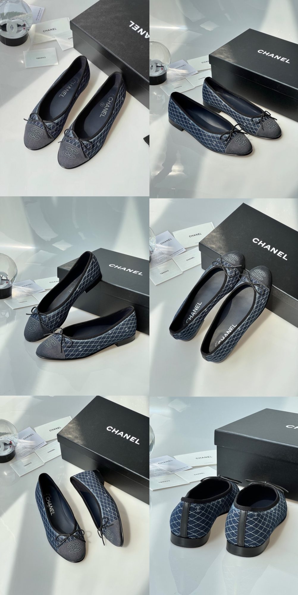 CHANEL Denim Printed Quilt CC Cap Toe Ballerina Flats - image 8