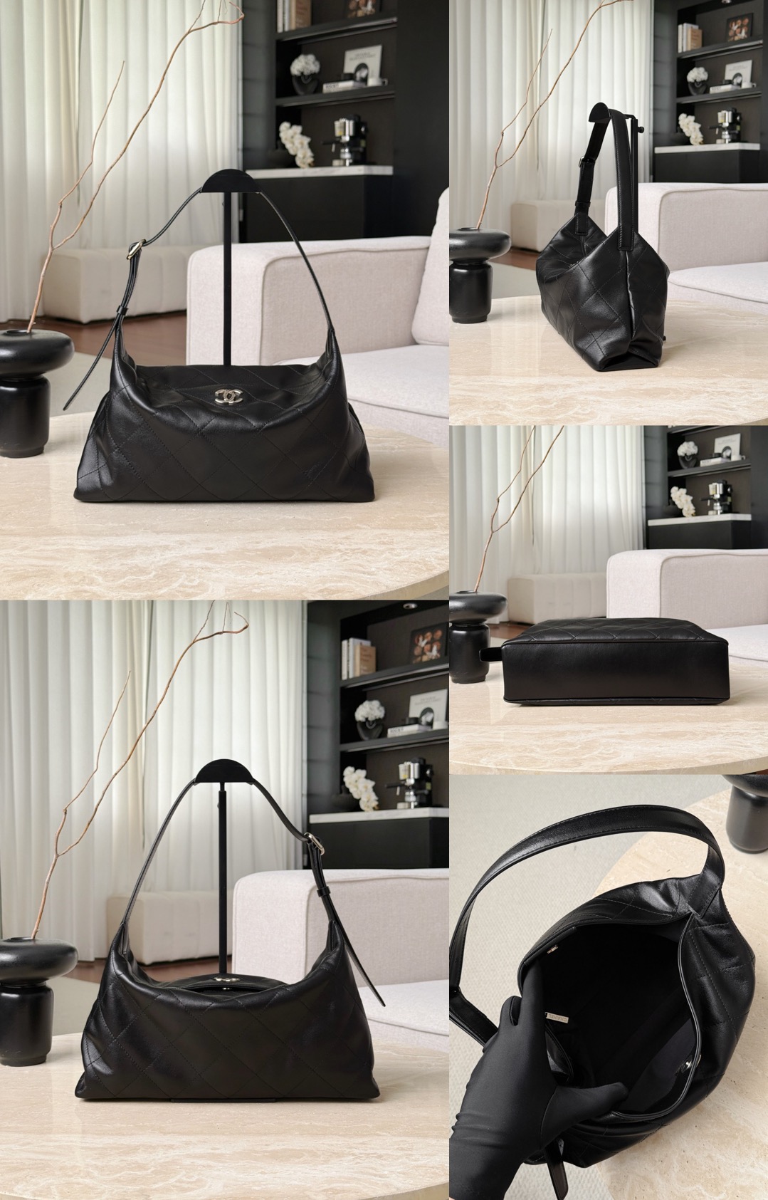 CHANEL 26P Hobo Bag Shiny Lambskin In Black - image 9
