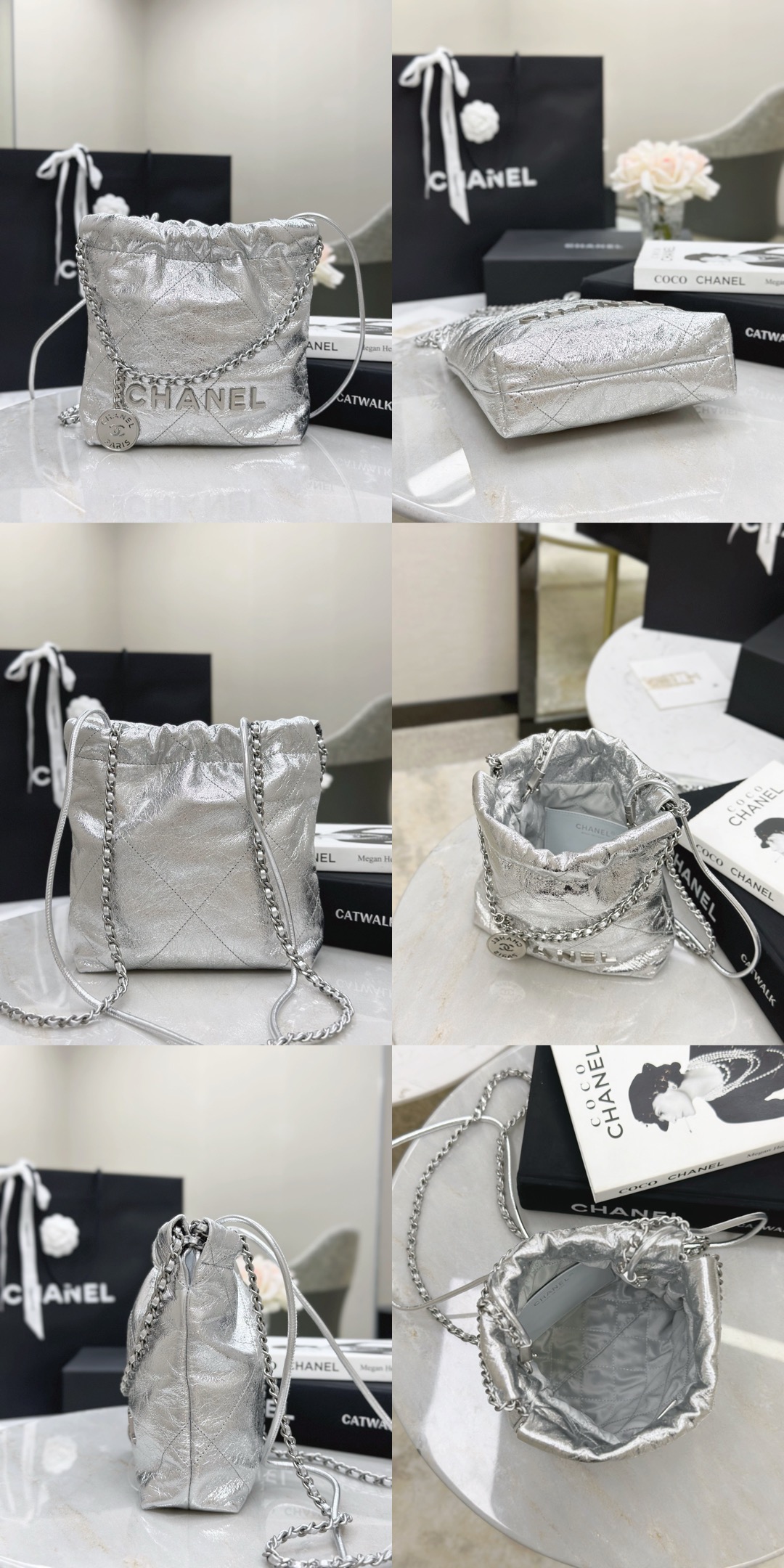CHANEL Metallic Calfskin Quilted Mini 22bag - image 10