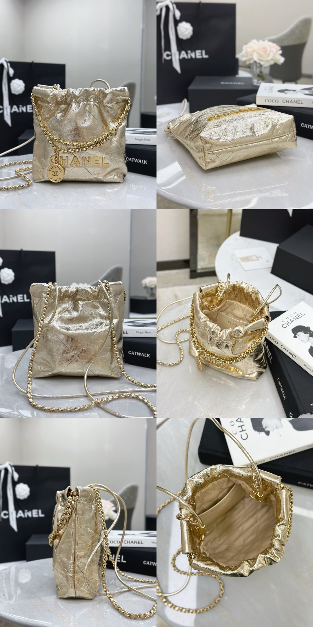 CHANEL Metallic Calfskin Quilted Mini 22bag - image 11