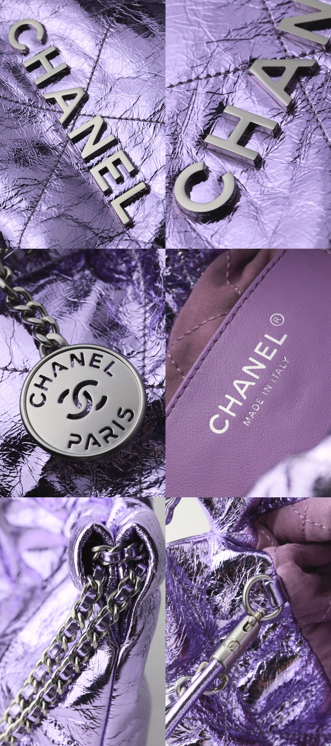 CHANEL Metallic Calfskin Quilted Mini 22bag - image 9