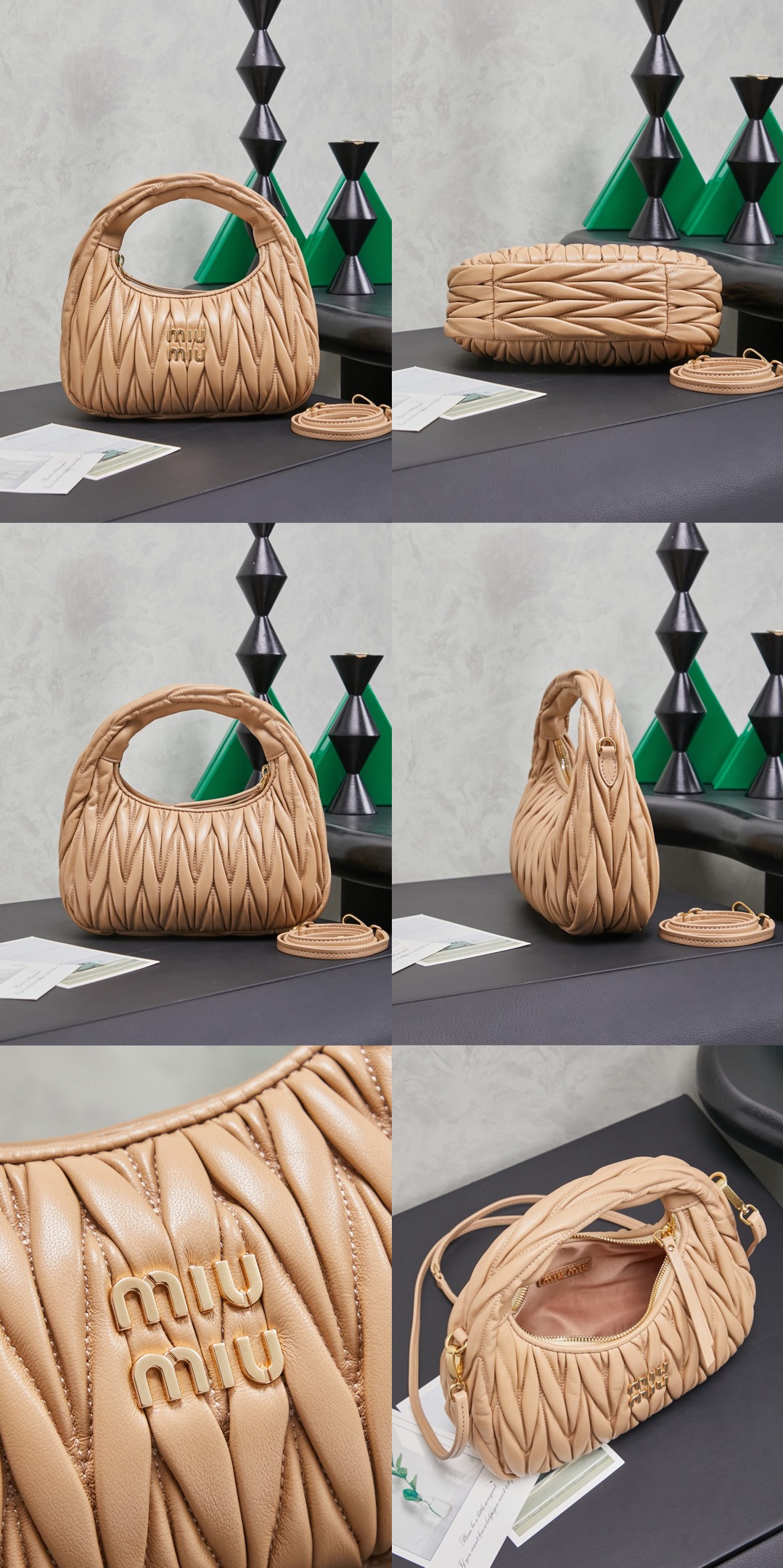 MiuMiu Wander matelassé nappa leather hobo bag - image 15