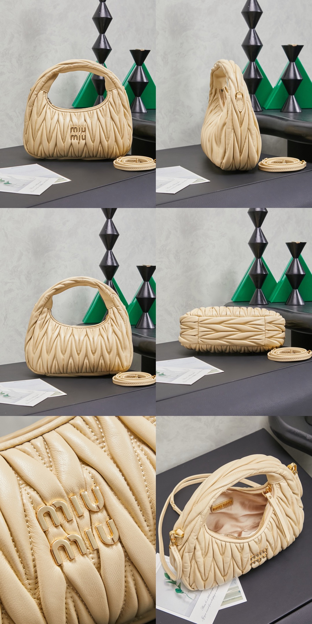 MiuMiu Wander matelassé nappa leather hobo bag - image 9