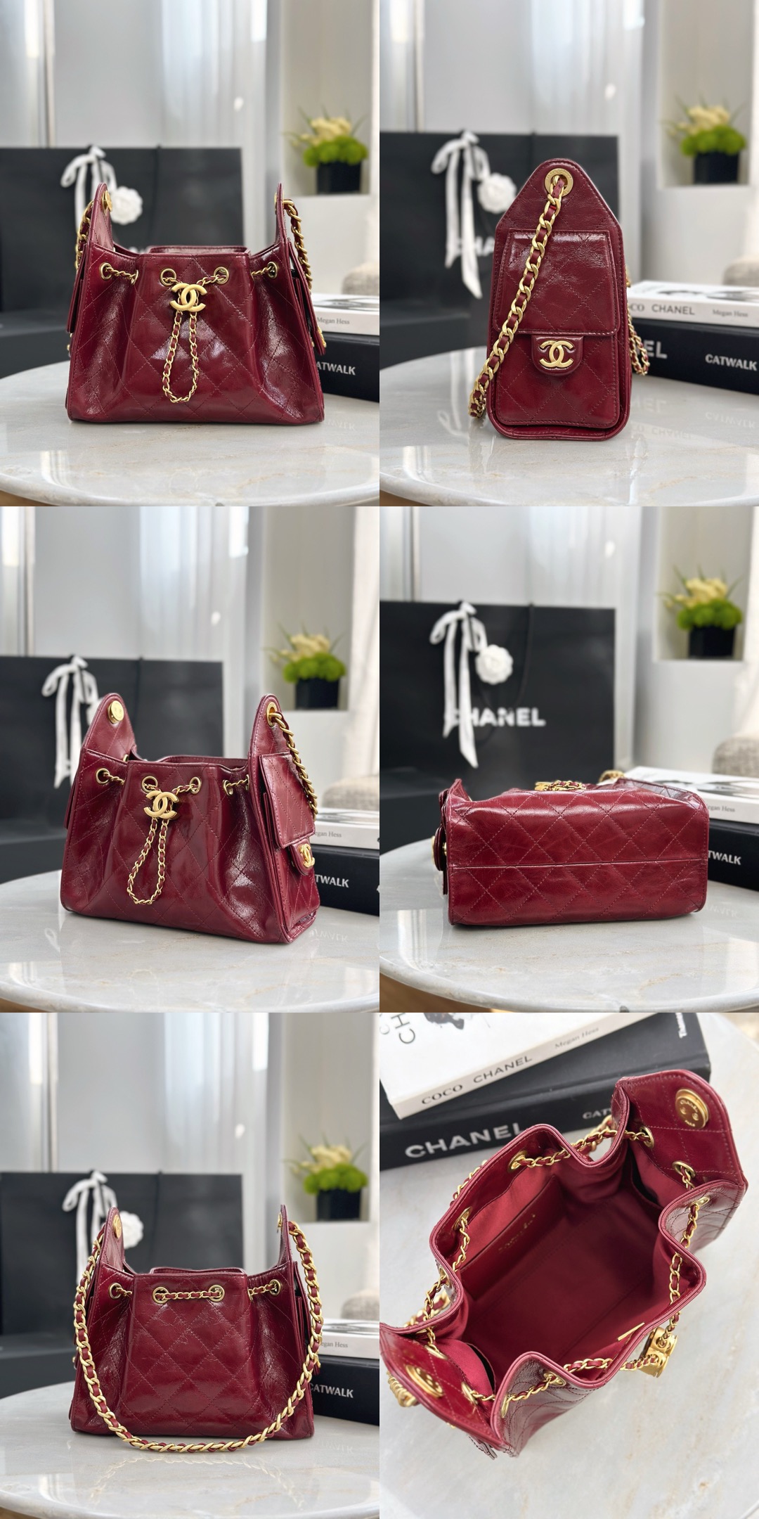 CHANEL 25 Small Handbag Shiny Crumpled Calfskin  Burgundy - image 11