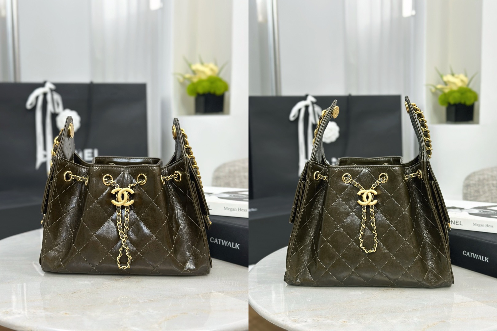 CHANEL 25 Small Handbag Shiny Crumpled Calfskin Khaki - image 9