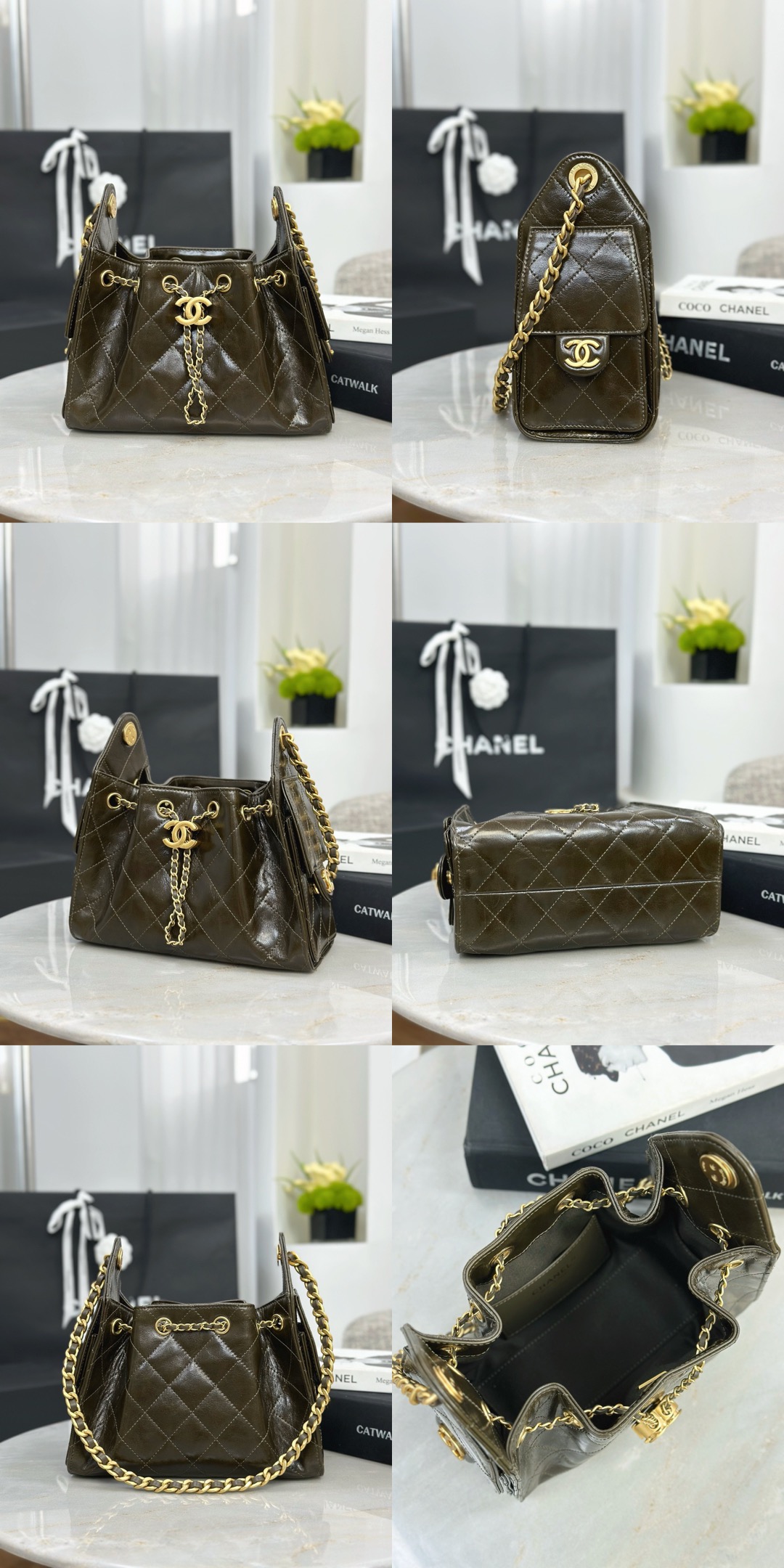 CHANEL 25 Small Handbag Shiny Crumpled Calfskin Khaki - image 11